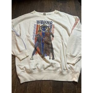 Wakanda Forever Black Panther Women's Sweatshirt Beige Logo Size M Oversized